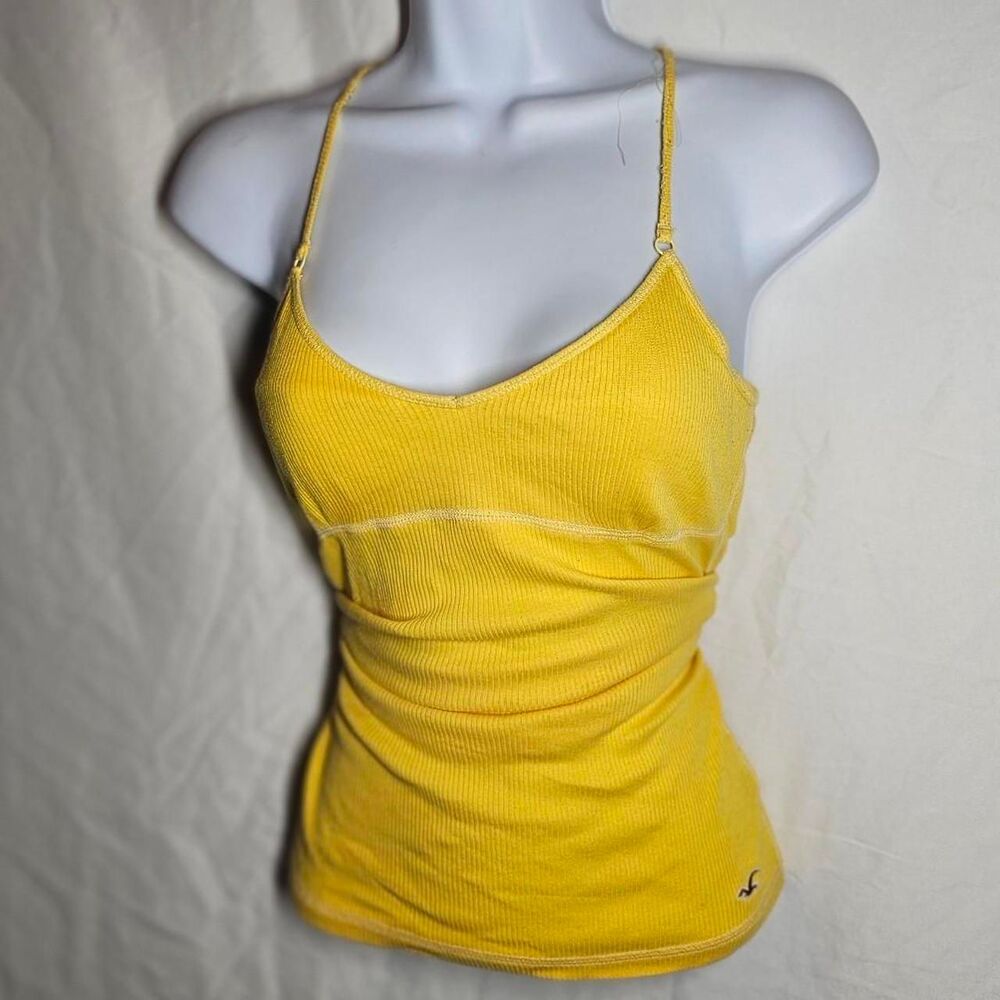 vintage y2k 2000s yellow hollister built in bra tank top